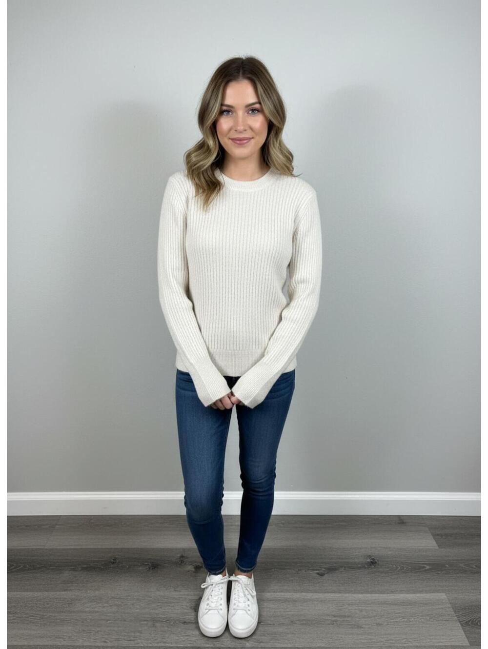Free People Cream Ribbed Wool Blend Sweater sz Xs